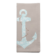 Navy and Coral Anchor Beach Wedding Printed Napkins