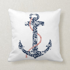 Navy and Coral Anchor Beach Wedding Pillow