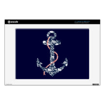 Navy and Coral Anchor Beach Wedding Decals For Laptops