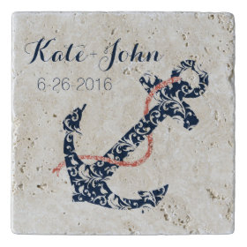 Navy and Coral Anchor Beach Wedding Trivets
