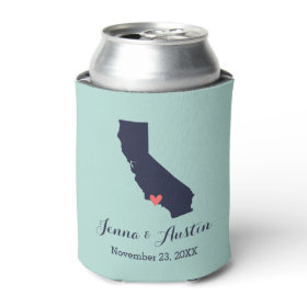 Navy and Coral California Wedding Favor Can Cooler