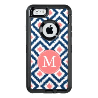 Navy and Coral Ikat Pattern Monogrammed