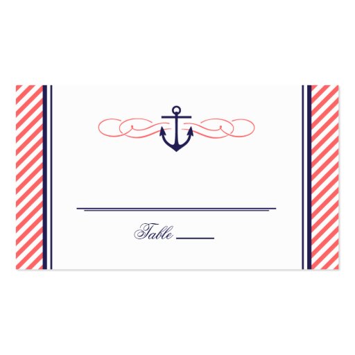 Navy and Coral Nautical Anchor Wedding Escort Card Double ...