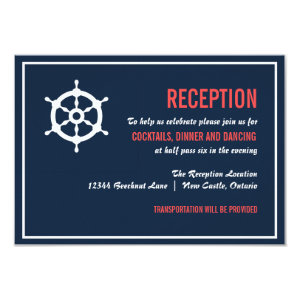 Navy and Coral Nautical Wedding Reception Card 3.5