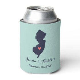 Navy and Coral New Jersey Wedding Favor Can Cooler