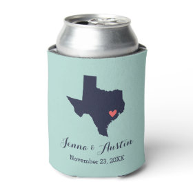 Navy and Coral Texas Wedding Favor Can Cooler