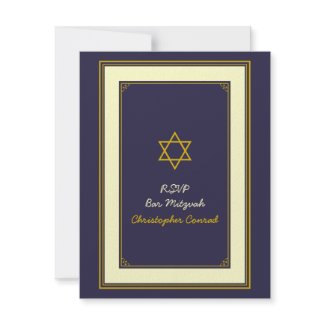 Navy and Gold Bar Mitzvah Response Card invitation