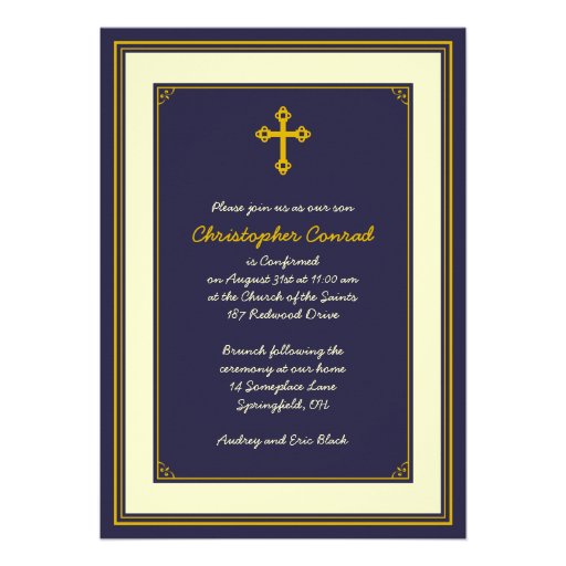 Navy and Gold Confirmation Invitation