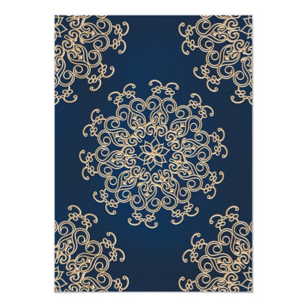 Navy and Gold Indian Inspired Wedding Card