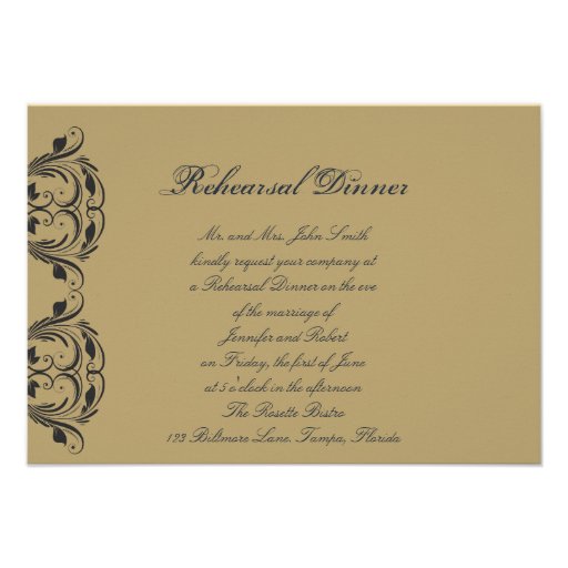 Navy and Gold Masquerade Wedding Rehearsal Dinner Announcement