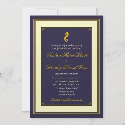 Navy and Gold Seahorse Nautical Wedding Invitation by wasootch