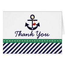 Navy and Green Nautical Anchor Thank You Note Card