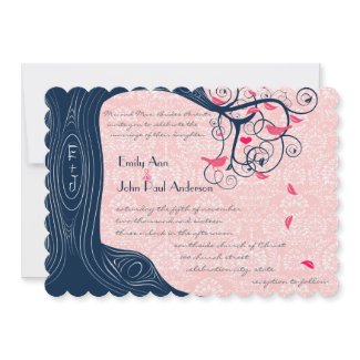 Navy and Honeysuckle Tree Swirl Wedding Invitation invitation