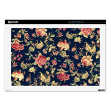 Navy and Ivory Fifties Floral Pattern. 17" Laptop Decal