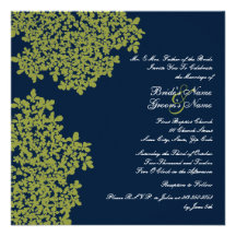 Navy and Lime Floral Square Wedding Custom Invitation
