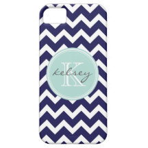 Navy and Mint Chevron Custom Monogram iPhone 5 Case