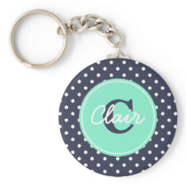 Navy and Mint Dots, Initial, and Name keychains