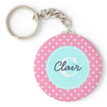 Navy and Mint Dots, Initial, and Name keychains