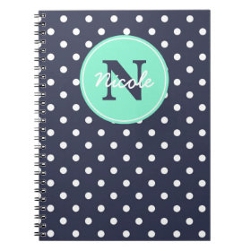 Navy and Mint Dots, Initial, and Name Spiral Notebooks