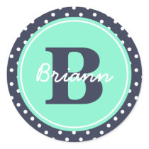 Navy and Mint Dots, Initial, and Name stickers