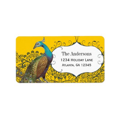 Navy and Mustard Peacock Love Bird Label