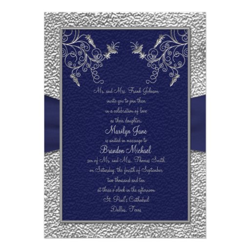 Navy and Pewter Monogrammed Wedding Invitation