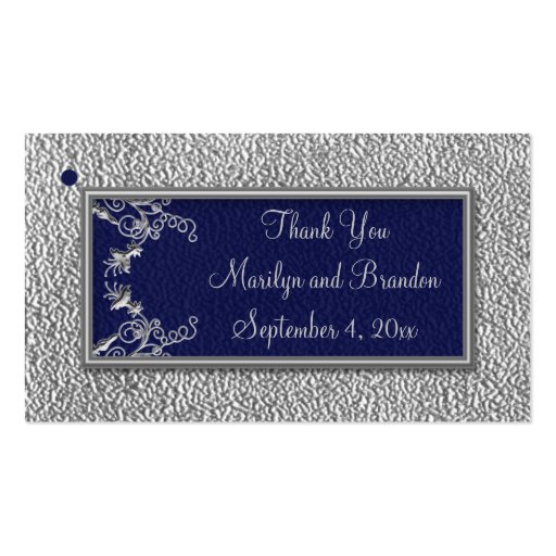 Navy and Pewter Wedding Favor Tags Business Cards (front side)