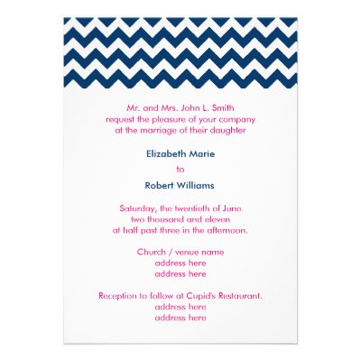 Navy and Pink Chevron Wedding Invitation