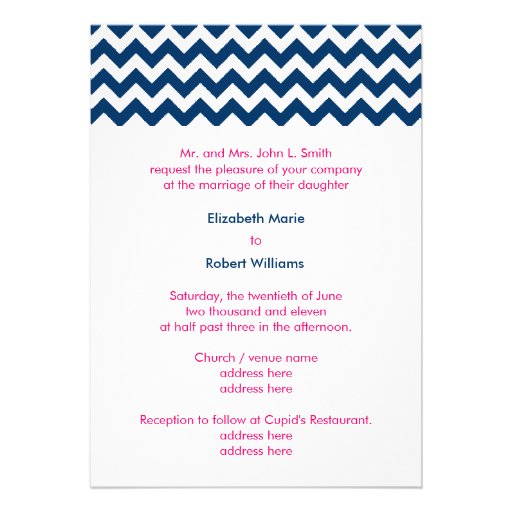 Navy and Pink Chevron Wedding Invitation