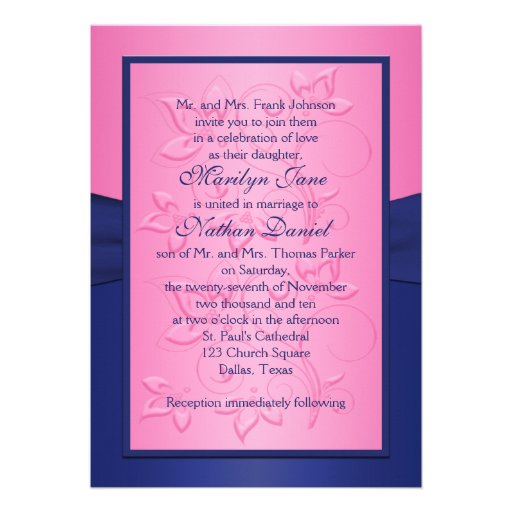 Navy and Pink Floral Monogrammed Invitation