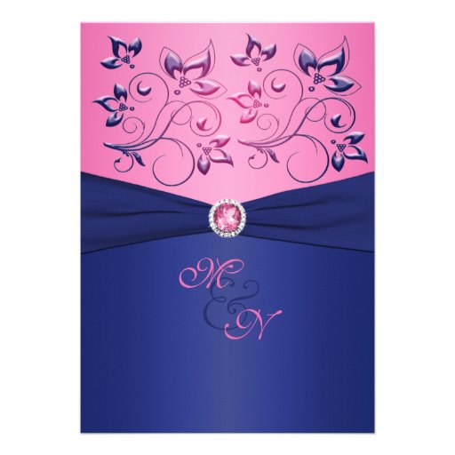 Navy and Pink Floral Monogrammed Invitation