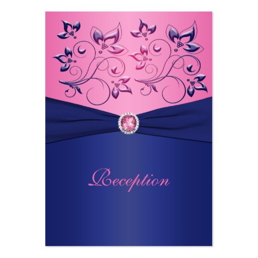 Navy and Pink Floral Reception Card Business Card (front side)