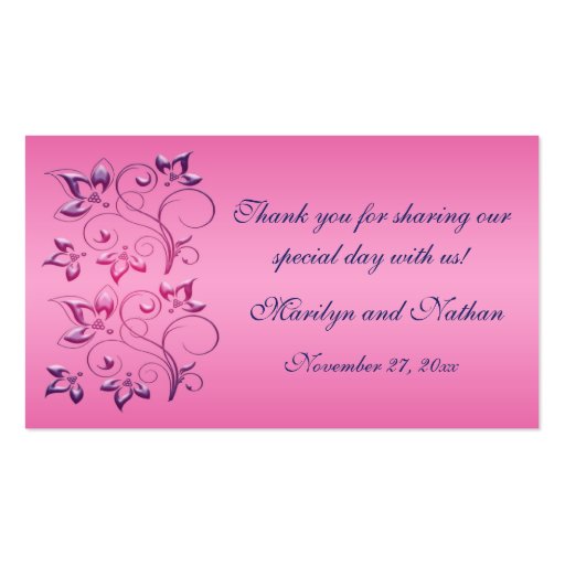 Navy and Pink Floral Wedding Favor Tag Business Cards (front side)