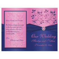 Navy and Pink Floral Wedding Program Personalized Flyer