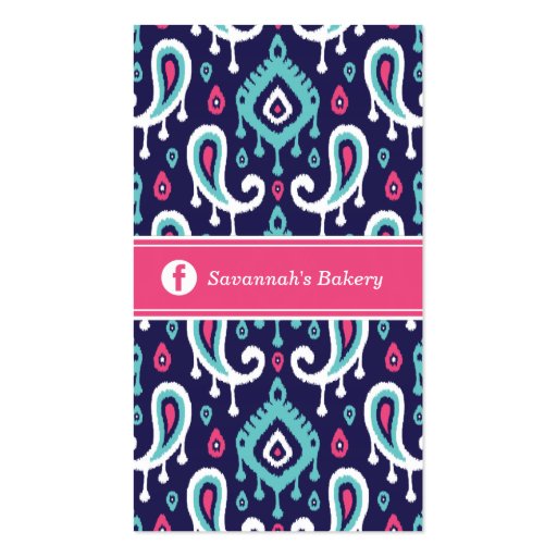 Navy and Pink Ikat Paisley Business Cards (back side)