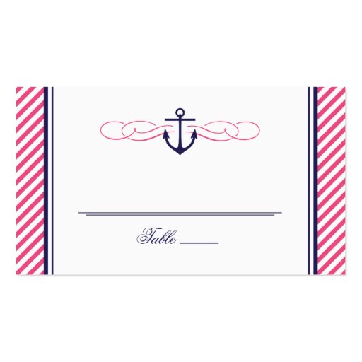 Navy and Pink Nautical Anchor Wedding Escort Card Business Card (front side)