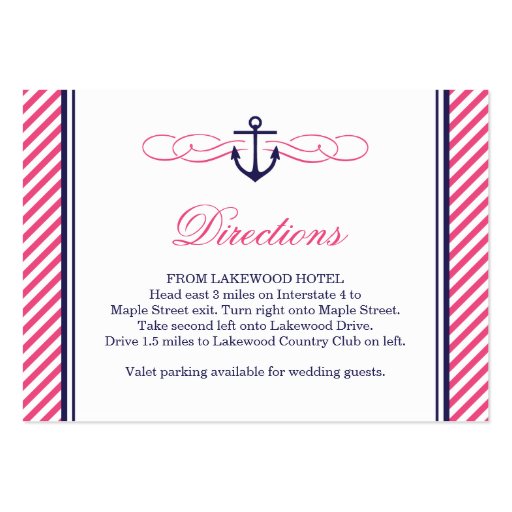 Navy and Pink Nautical Anchor Wedding Insert Cards Business Card (front side)