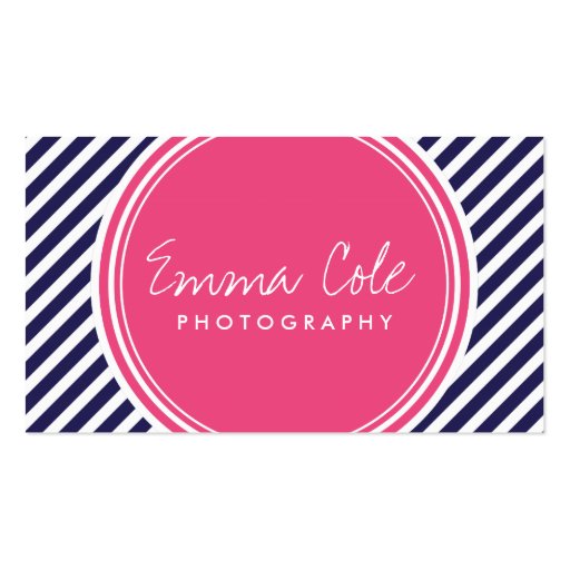 Navy and Pink Preppy Stripes Business Card (front side)