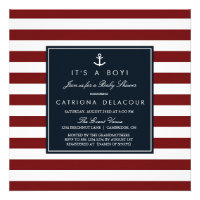 Navy and Red Nautical Baby Shower Invitation
