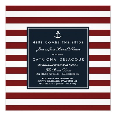 Navy and Red Nautical Bridal Shower Invitation