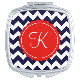 Navy and Red Zig Zag Custom Initial Mirror For Makeup