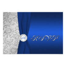 Navy and Silver Damask Monogrammed RSVP Card Personalized Invitation