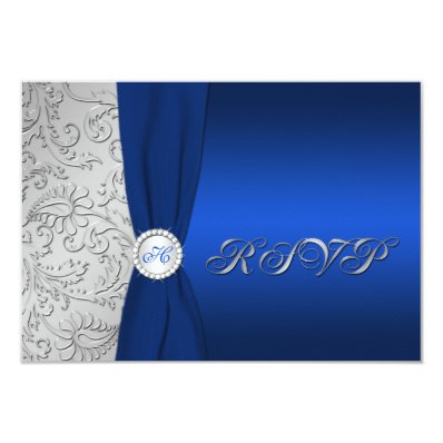 Navy and Silver Damask Monogrammed RSVP Card Personalized Invitation