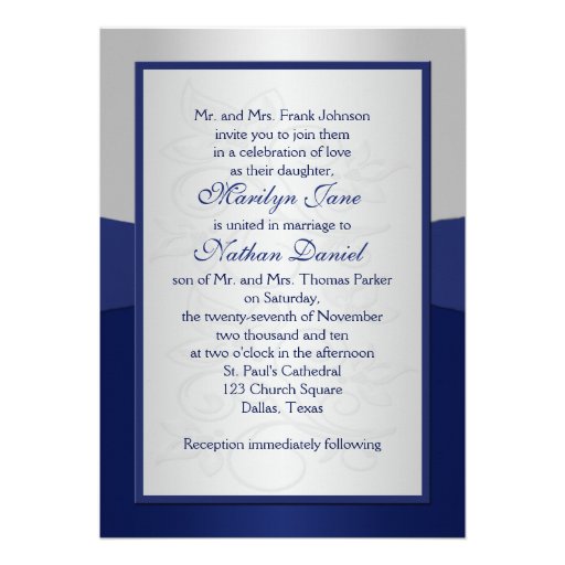 Navy and Silver Floral Monogram Invitation