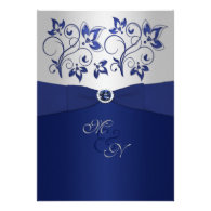 Navy and Silver Floral Monogram Invitation