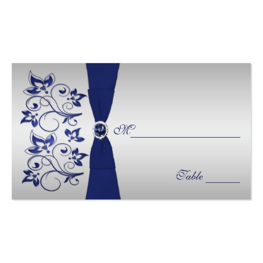 Navy and Silver Floral Placecards Business Cards (back side)