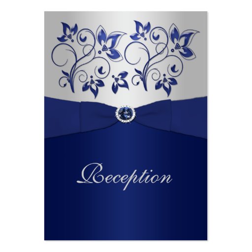 Navy and Silver Floral Reception Card Business Card Template (front side)