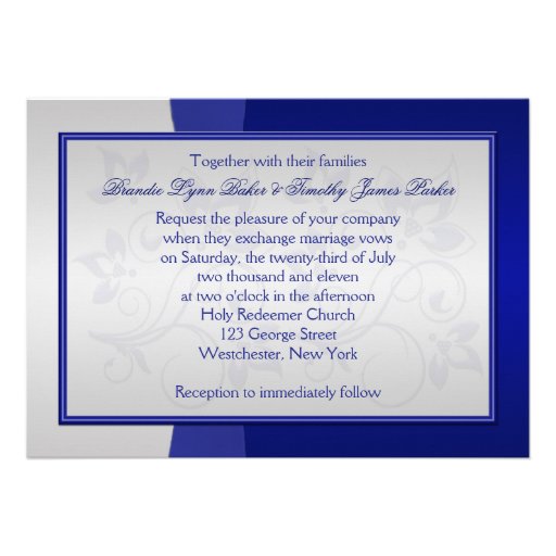 Navy and Silver Floral Wedding Invitation