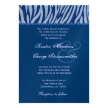Navy and Steel Blue Zebra Wedding Metallic Personalized Invites