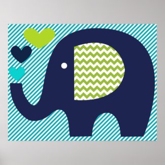 Navy and Teal Elephant Nursery Poster